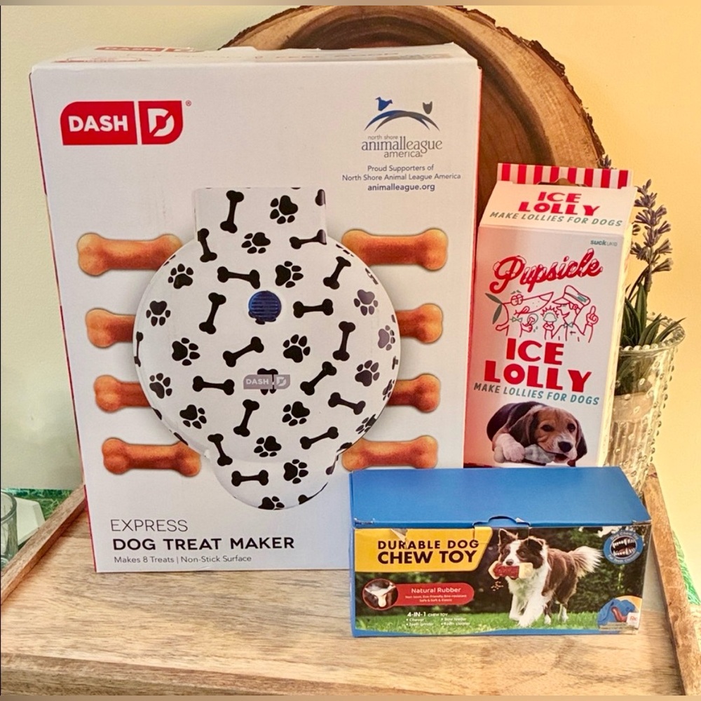Dash Express Dog Treat Maker, Chicken Popsicles & Treat Toy bundle (3 piece set)